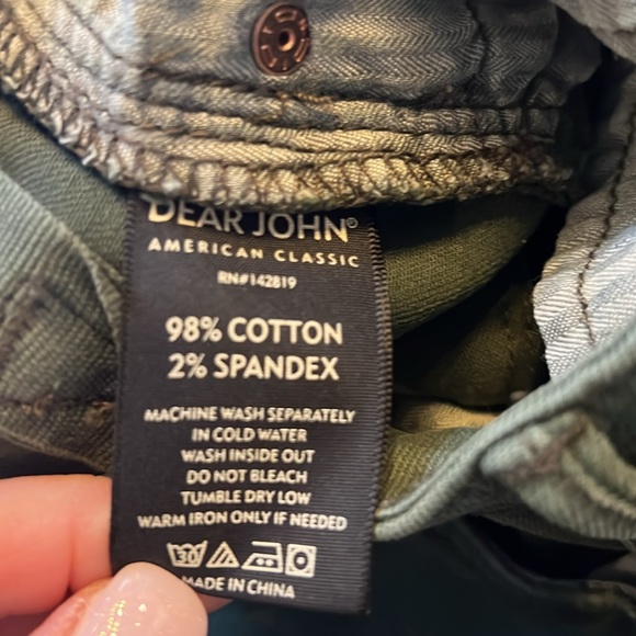 Dear John Olive Skinny Jeans with Frayed Hem.  Size 26 - Picture 5 of 5